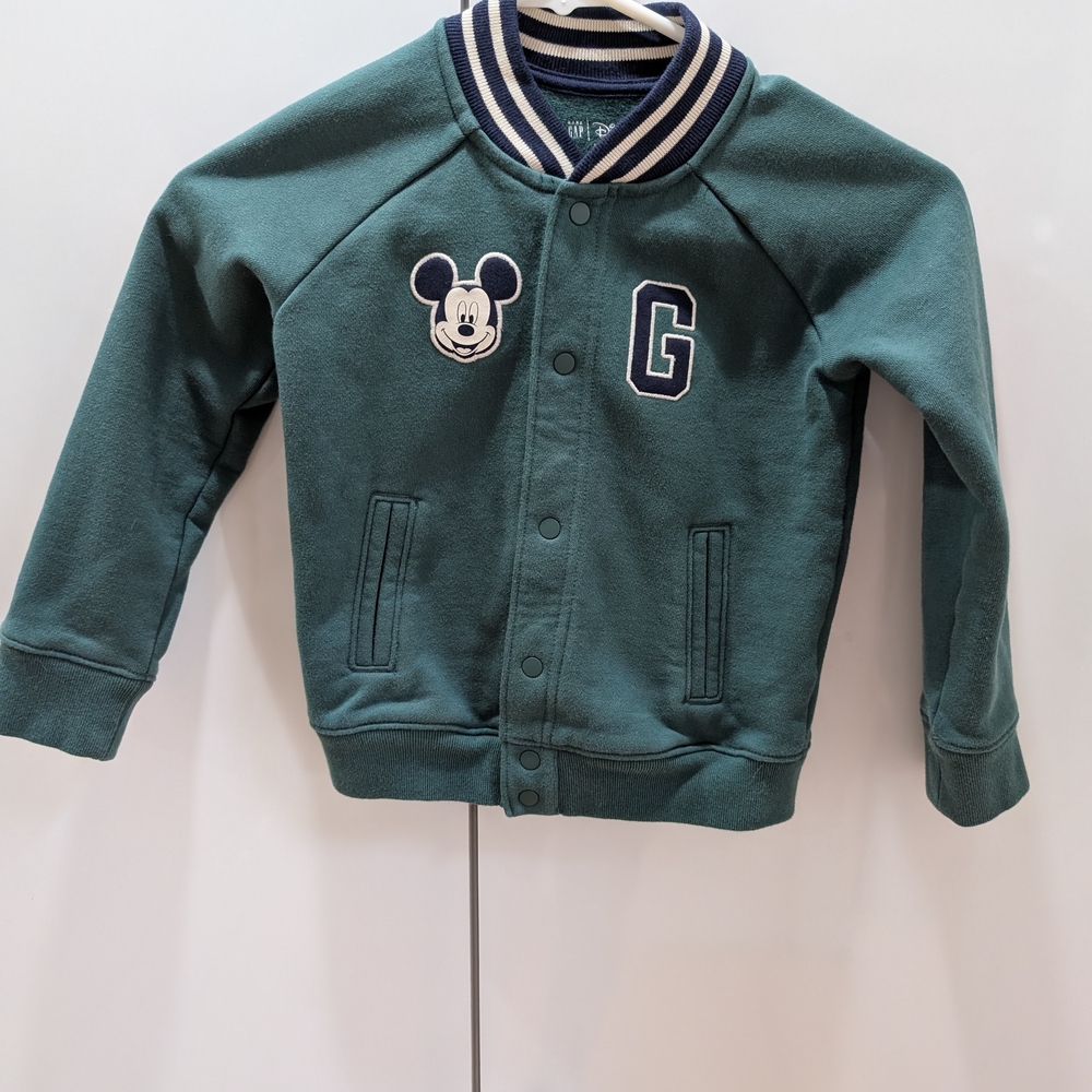 GAP Kids Green Varsity Jacket with Mickey Patch